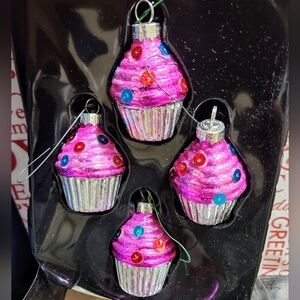 Set Of 16 Sprinkle Cupcake Glass Ornaments (16ea.)